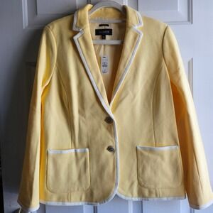 Talbots Women Yellow White Trim Blazer Jacket Size 10 Aberdeen